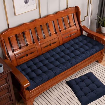 Tuinbankkussen Dik - Bankkussen Rechthoekig - Buiten Zitten - Antislip Banden - 170x55cm - Blauw