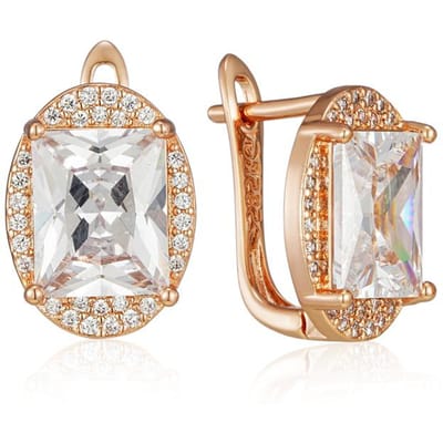 Boucles d'oreilles Anglaises Carrées Naturelles Zircon Scintillantes Grand Modèle Or Rose Bijoux Fins pour Mariage Fête Femmes white