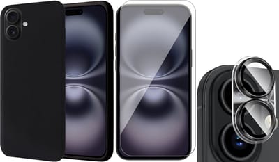 Hoesje geschikt voor iPhone 16 - Screenprotector Glas & Camera - Matte Case Zwart met Fluweelzachte Binnenzijde