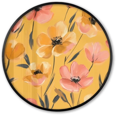 Poster in lijst Rond - Fotolijst 60x60 cm - Posters - Bloemen - Geschilderd - Geel - Ronde posterlijst zwart - Decoratie - Wanddecoratie woonkamer - Muurdecoratie slaapkamer