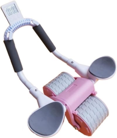 Buikwiel met Timer - Core Trainer - Buikspieren Trainen - Automatische Rebound - Dubbel Wiel - Roze