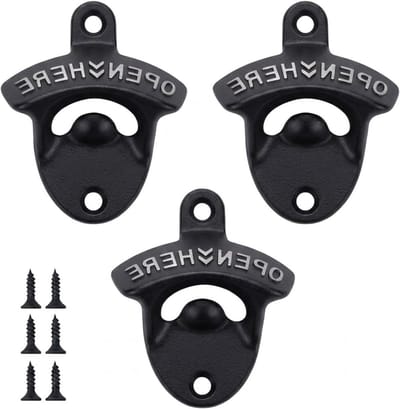 Muurflesopener Set van 3 - Handige Flessenopener voor Thuis, Bar en Feestjes in Zwart