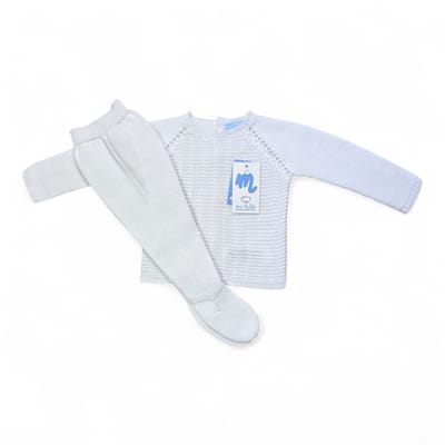 Mac Ilusion Gebreid Baby Pakje 2-dlg | 9606 | Wit / blanco| Zomer | Met Voetjes |Newborn | maat 50