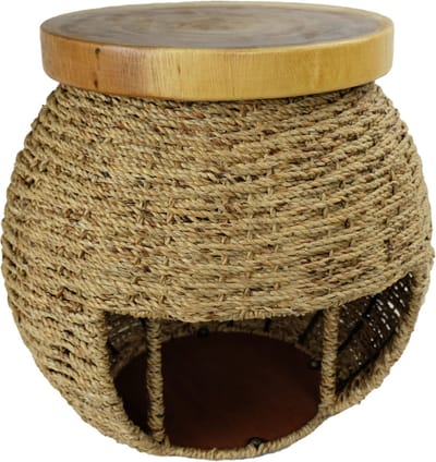 Fine Asianliving Bijzettafel Mangohout Hand Gevlochten Jute Opbergruimte 40x45cm Handgemaakt in Thailand Chinese Meubels Oosterse Kast