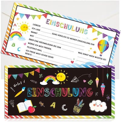 Uitnodigingskaarten 24 stuks - Uitnodiging Kinderfeestje - Enveloppen - Eerste Schooldag - Voor Jongens/Meisjes - Onvergetelijke Momenten - Feestuitnodigingen