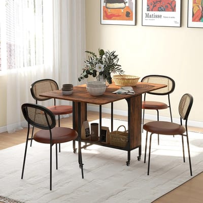 Sweiko Eettafel - Opvouwbaar - met Wielen - Opbergrek - 130 x 80 x 74 cm - Bruin