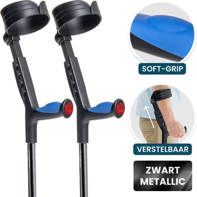 SageCare® Inklapbare Elleboogkrukken (Set van 2) voor volwassenen – Lichtgewicht Verstelbare Loopkrukken – Snel Inklapbaar Zonder Knoppen – Softgrip Handvatten & Reflector – Zwart metallic – Ideaal voor Revalidatie