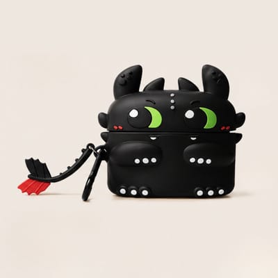Zwarte Draak AirPods Pro 4 Case – Schattige Silicone Beschermhoes met Karabijnhaak, Shockproof AirPods Hoesje, Kawaii Dragon Case voor AirPods Pro 4, Anti-Val & Krasbestendig, Zwart