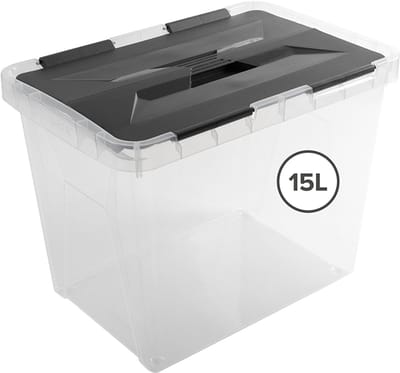 Sunware Onyx opbergbox 15L - 36x23.5x26.3 cm - Transparant/Grijs