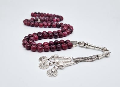 Handgemaakte tesbih "Tasbih" natuursteen "Lepidolite" - Aantal kralen 99 - Diameter kralen 8MM - met metaal tassel "Cirkels" - Een mooi cadeau-idee