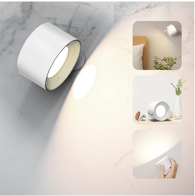 LISM-Draadloze wandlamp, geen stroomaansluiting nodig, 3 kleurmodi, 3 helderheidsniveaus, 360° draaibaar, USB oplaadbare touchlamp Geschikt voor de slaapkamer (wit).