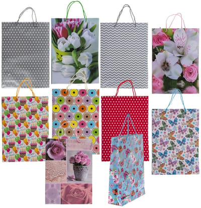 Dailygoods- Geschenkzakjes set van 10 - Papieren zakjes - Kleurrijke patronen - 25 x 8,5 x 34,5 cm - Ideaal voor elke gelegenheid - Vrolijke designs - Cadeauzakjes