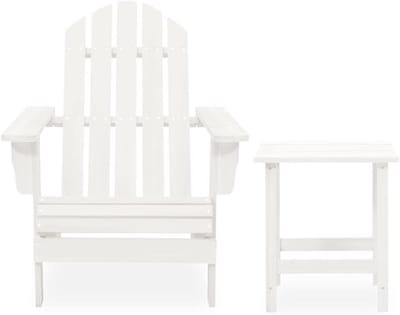 Ergonomische Tuinstoel - Stoel met Tafel - Buiten Ontspannen - Geïntegreerde Bijzettafel - 695 x 865 x 895 cm - Wit