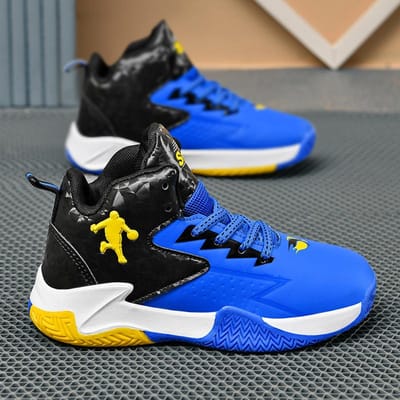 Kinder Basketbalschoenen voor Jongens Meisjes Kinderen Tieners Ademend Antislip Vetersluiting Binnen Buiten Trainings Sneakers Tennisschoen 32 blue