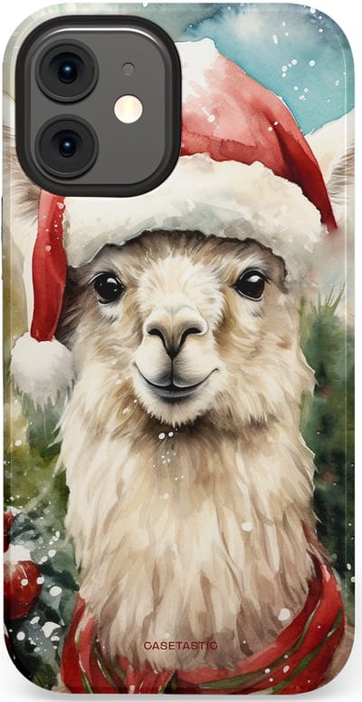 Casetastic hoesje geschikt voor Apple iPhone 12 Mini - Dubbellaagse bescherming - Kerst Lama - Fashion Case - Taupe Lichtgrijs Donkergrijs Saliegroen