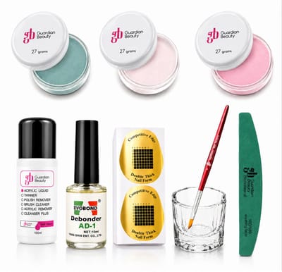 Guardian Beauty Acrylpoeder Set - 3 Kleuren - 27g - Mintgroen, Wit en Baby Roze - Met Accessoires