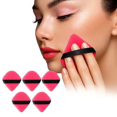Set van 5 Powder Puff Driehoekige Make-Up Sponsjes I Beauty Blender I Poederdons I Foundation Blender I Roze