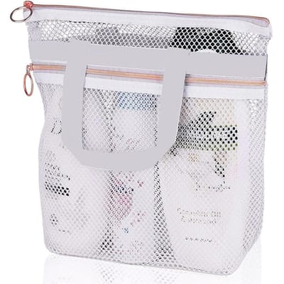 Sac à main de douche portable, trousse de maquillage en maille transparente, sac de rangement, trousse de toilette de voyage, sac de plage en maille