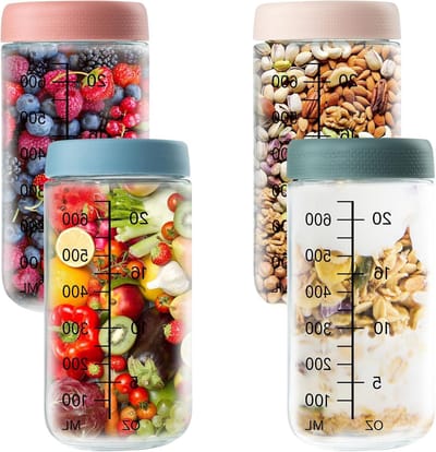 Set van 6 glazen voor overnight oatmeal - Perfect voor gezonde ontbijtjes, meal prep en bewaren van havermout