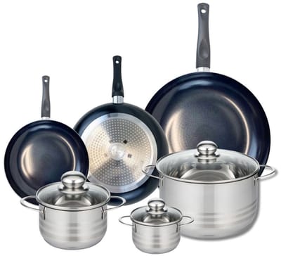 Set van 3 Kookpannen 20, 24 en 32 cm en 3 braadpannen 12, 16 en 24 cm Elo Prima Brillant