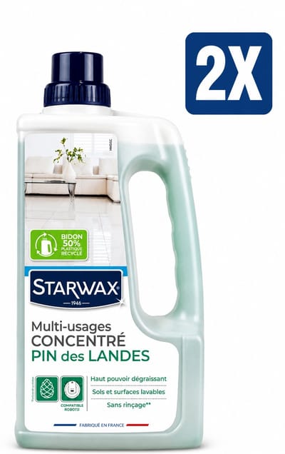 Starwax Allesreiniger Multi-Usages Pin des Landes 1 Liter - Set van 2 Flessen (2 L Totaal) - Geurverdrijver Ontvetter Zonder Bleekmiddel en Zonder Spoelen - Made in France