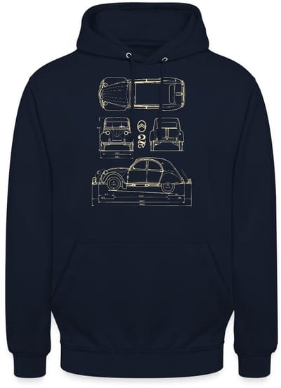 Citroën 2CV Maat Specificaties Blauwdruk Hoodie Unisex
