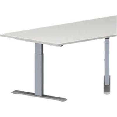 Schäfer Shop  Genius Vergadertafel MODENA FLEX, in hoogte verstelbaar, trapeziumvorm, T-poot, B 1600 x D 800 x H 650-850 mm, lichtgrijs