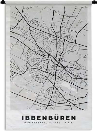 Wandkleed - Wanddoek - Duitsland - Plattegrond - Kaart - Ibbenbüren - Stadskaart - 120x180 cm - Wandtapijt