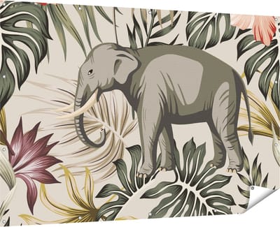 Gards Tuinposter Tropisch Getekende Olifant - Abstract - 180x120 cm - Tuindoek - Tuindecoratie - Wanddecoratie buiten - Tuinschilderij