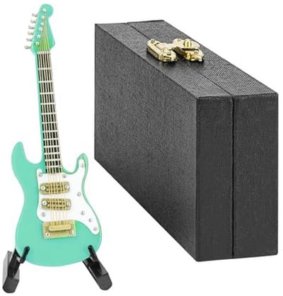 Mini elektrische gitaar met standaard en koffer - Decoratieve 10 cm gitaar voor bureau of muziekstudio - Perfect cadeau voor gitaarliefhebbers