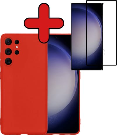 Hoesje - Met Screenprotector - Geschikt voor Samsung Galaxy S23 Ultra - Sterk & Shockproof - Telefoon Hoes - Back Cover - Siliconen Case - Telefoonhoes - Rood