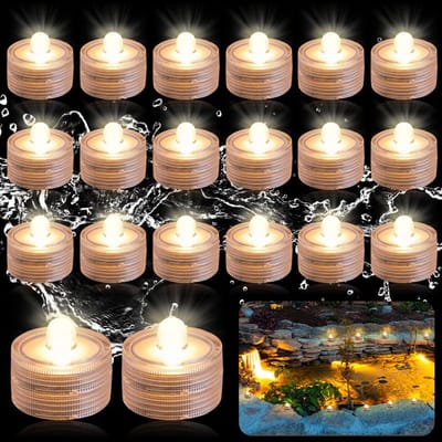 Mini waterdichte ledlampjes, set van 12 stuks. Waterdichte led-kaarslampjes, vlamloze kaarsen voor aquaria, geschikt voor decoratie in zwembaden, vijvers, aquaria en vazen [Energie-effici毛ntieklasse A]