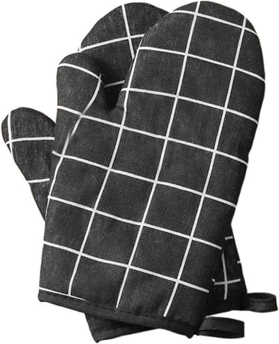 Ovenwanten Set - Keukenwanten Hittebestendig - Veilig Koken - Antislip Grip - 2 Delig - Zwarte ruit