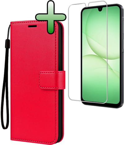 Hoesje Met Screenprotector - Geschikt voor Samsung Galaxy A17 - Luxe Pasjeshouder - Bookcase Portemonee - Flip Case - Kunstleer Book Case - Flipcase - Book Cover - Walletcase - Portemonneehoes - Rood