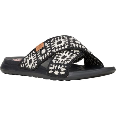 HEYDUDE Christi Slide Cottage Haak Katoen Dames Zwarte/Witte Sandalen