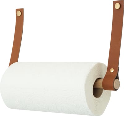 Handles and more® - Leren keukenrolhouder - Kleur: Lichtbruin - Roldrager: rondhout - keukenrolhouder aan wand