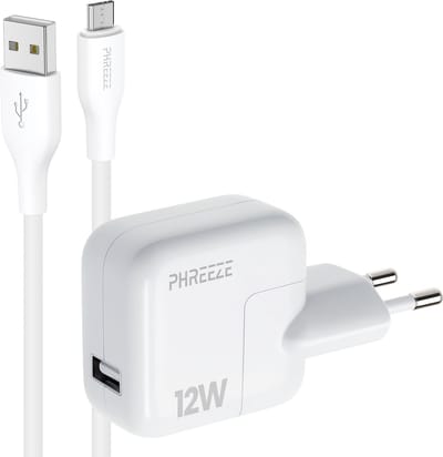 Phreeze usb adapter 12 W - Usb A naar micro usb kabel 1 meter - Oplader voor telefoon en accessoires
