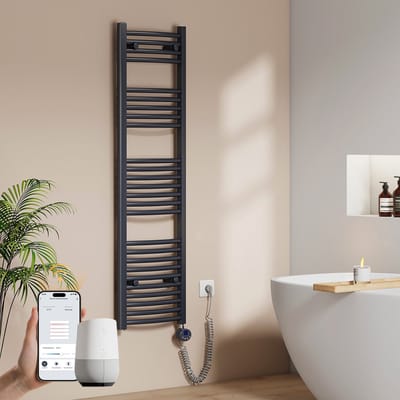 EMKE Elektrische Handdoekradiator - Slimme Bediening - APP Week Timer - 140x40cm - 500W - Mat Antraciet