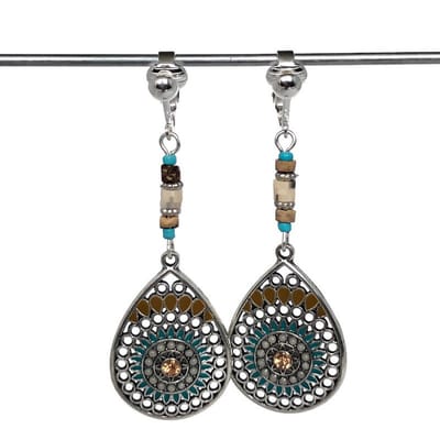 Oorclips - Bohemian - Ibiza - Hangoorbellen - Druppel - Beige - Turquoise - MNQ bijoux