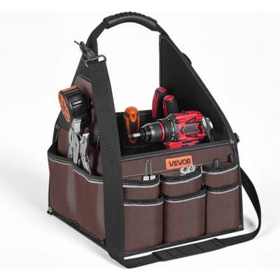 VEVOR Open Gereedschapstas 31x31x41cm, Opbergtas met 15 Binnen- en 30 Buitenvakken, Waterdichte Polyester Gereedschapsorganizer met Schouderriem en Handvat, Gereedschapstas voor Vaklieden