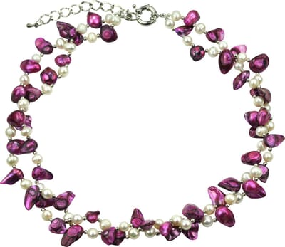 Zoetwater parelketting Pia - echte parels - wit - paars - zilver - luxe sieraden zakje - parelketting dames