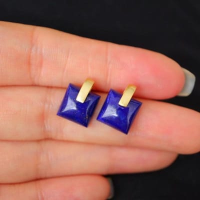 Style de Design Boucles d'Oreilles Puces Carrées Bleues Luxe Léger Incrustées Lapis Lazuli Carré Rétro Géométriques Pour Femmes Bijoux brown