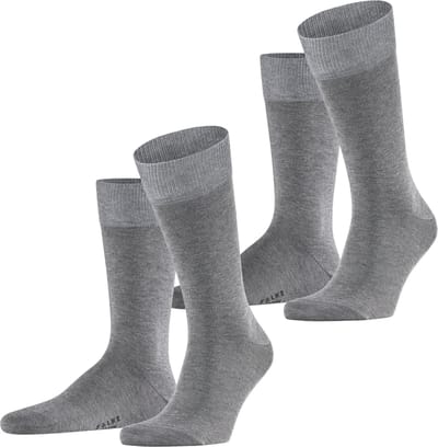 FALKE Happy 2-Pack eenkleurig katoen multipack sokken heren grijs - maat 43-46
