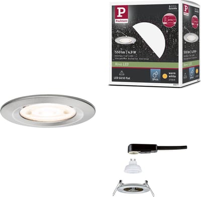 LED-inbouwlamp Nova GU10 Flat stijf IP44 4,9W 550lm 230V 2700K Staal geborsteld