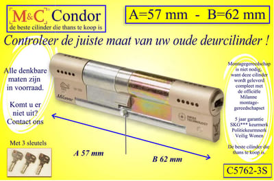 M&C Condor - High Security deurcilinder - SKG*** - 52x62 mm - Politiekeurmerk Veilig Wonen  -  inclusief gereedschap montageset