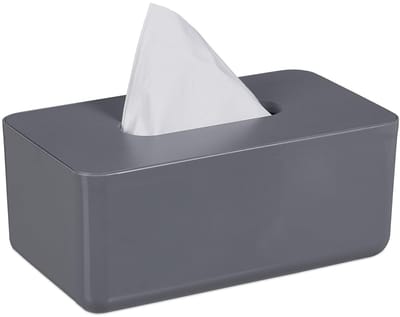 Famanu – Moderne rechthoekige tissuebox van kunststof en bamboe, HxBxD: ca. 10x23x13 cm, grijs