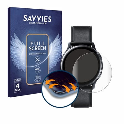 Savvies - Screenprotector voor Samsung Galaxy Watch Active 2 (44mm) - Folie Beschermfolie transparant volledig dekking 4 Stuks