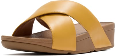 FitFlop Lulu Cross Slide Sandals Leather Dames Sandalen - Geel