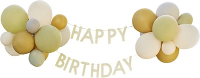 Ginger Ray - Happy Birthday Slinger met groene, grijze, zand, goud chrome ballonnen - 1,5 m