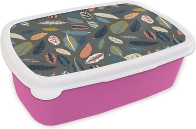 Broodtrommel Roze - Lunchbox - Brooddoos - Patroon - Blaadjes - Pastel - 18x12x6 cm - Kinderen - Meisje